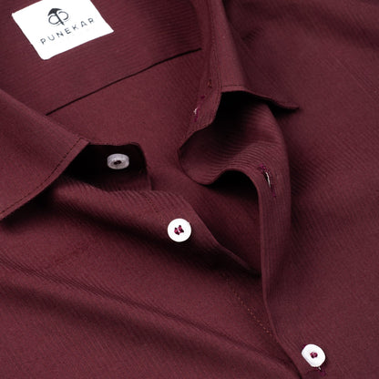 Maroon Color Lining Texture Lycra Cotton Shirt For Men - Punekar Cotton