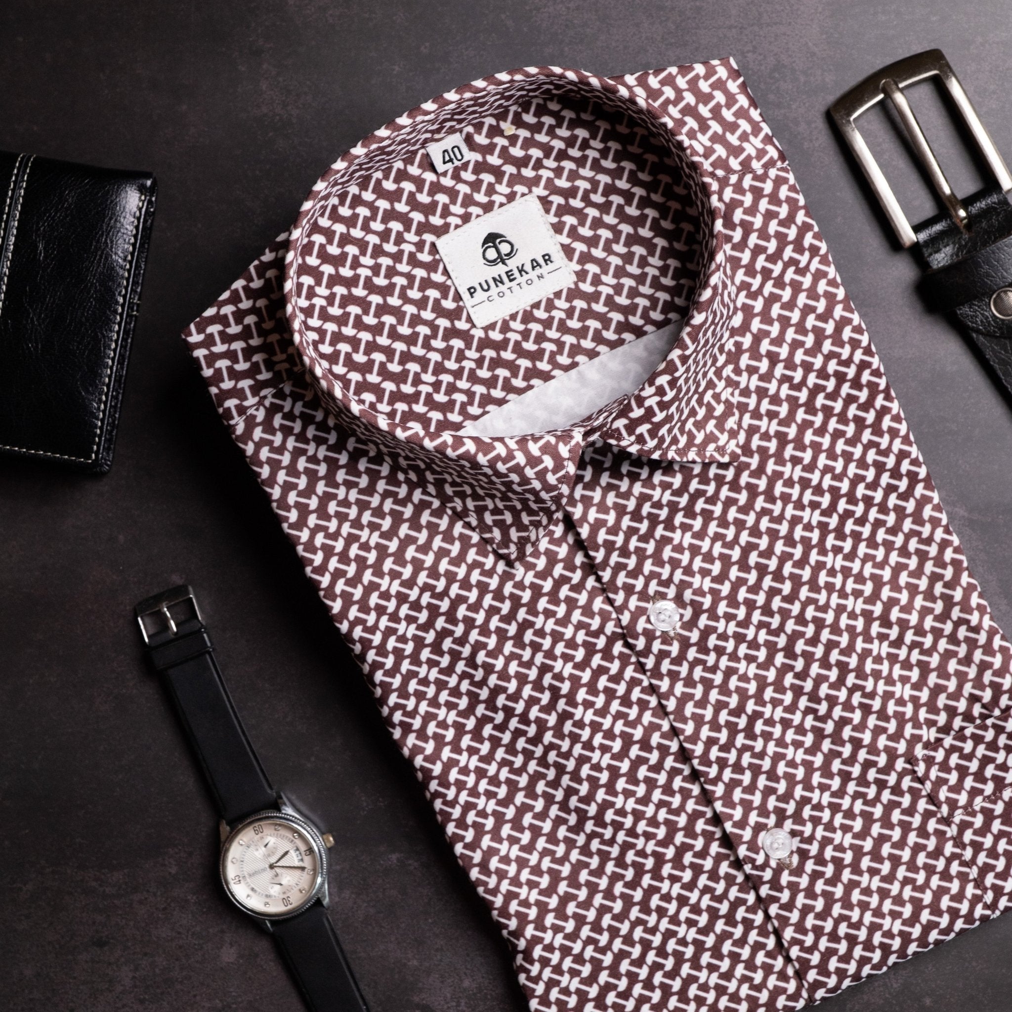 Maroon Color Mosaic Printed Shirt For Men - Punekar Cotton