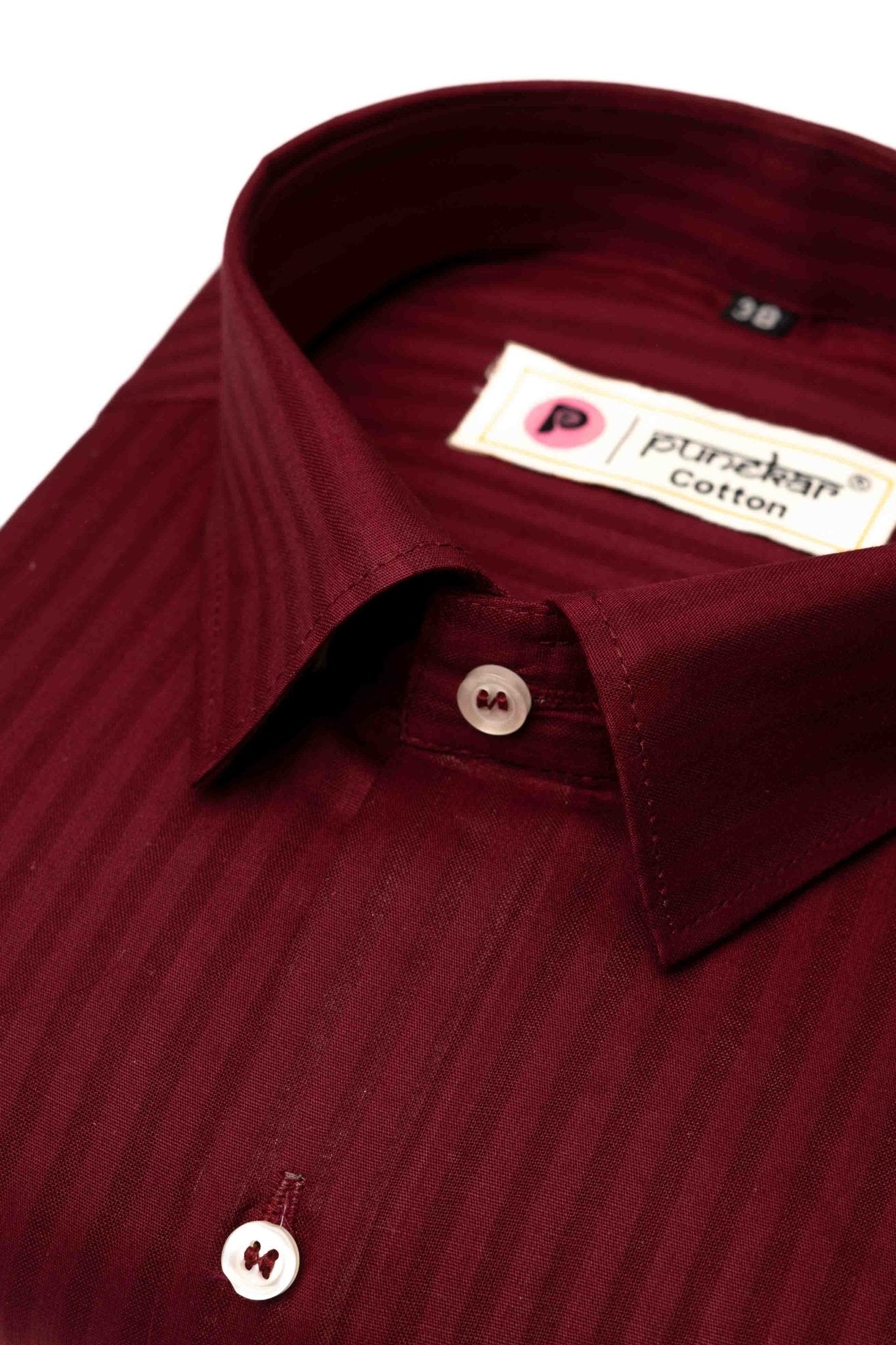 Maroon Color vertical Cotton stripe Shirt For Men - Punekar Cotton