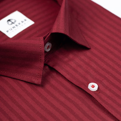 Maroon Color vertical Cotton stripe Shirt For Men - Punekar Cotton