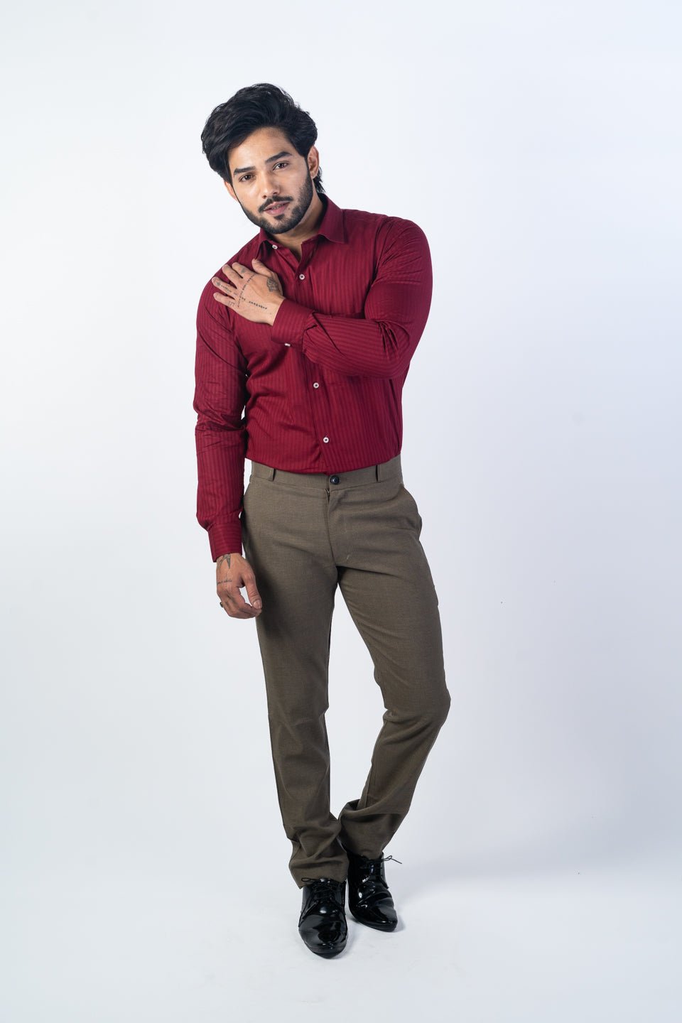 Maroon Color vertical Cotton stripe Shirt For Men - Punekar Cotton