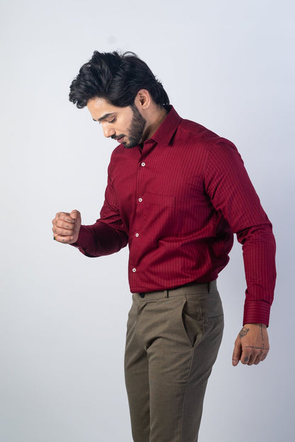 Maroon Color vertical Cotton stripe Shirt For Men - Punekar Cotton