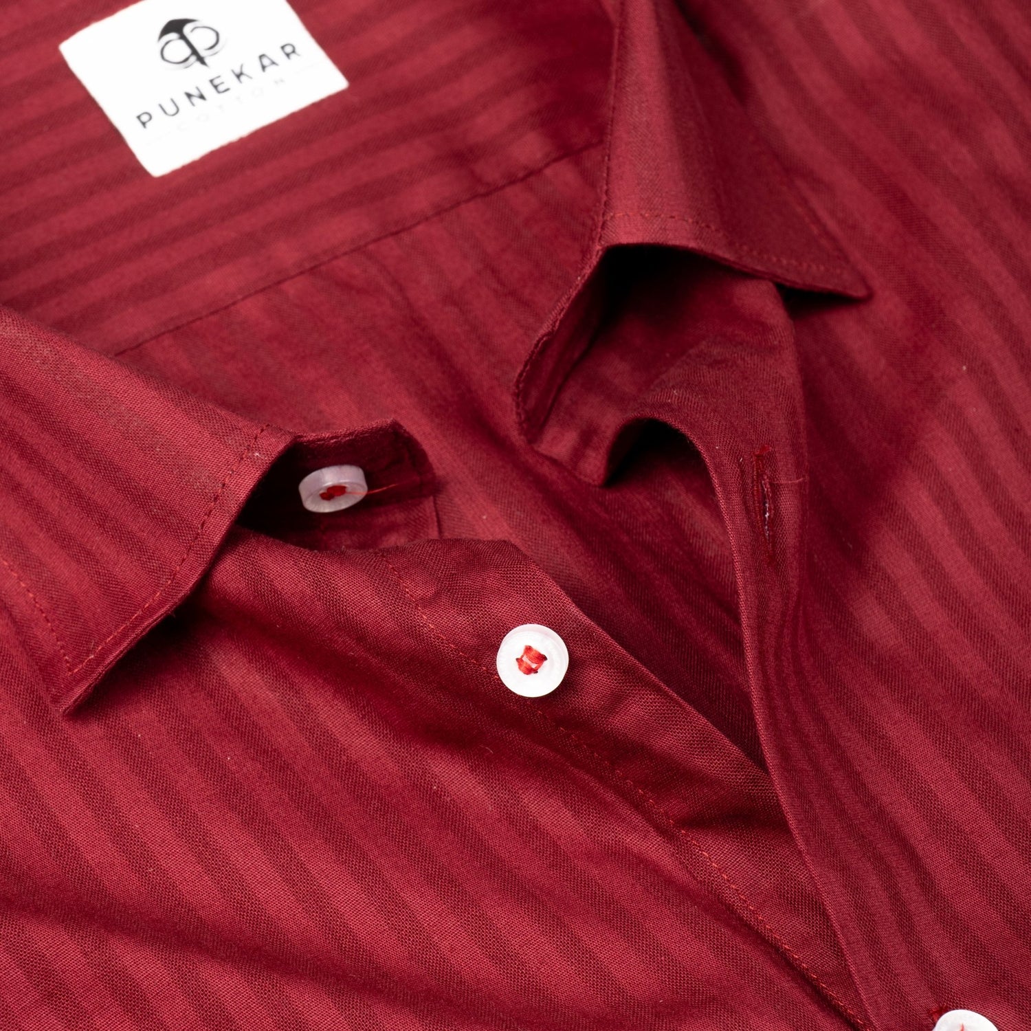 Maroon Color vertical Cotton stripe Shirt For Men - Punekar Cotton