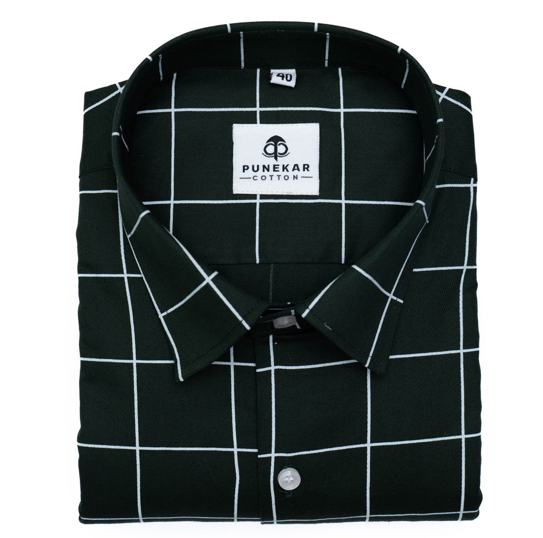 Mehndi Color Big Checks Cotton Shirts For Men - Punekar Cotton
