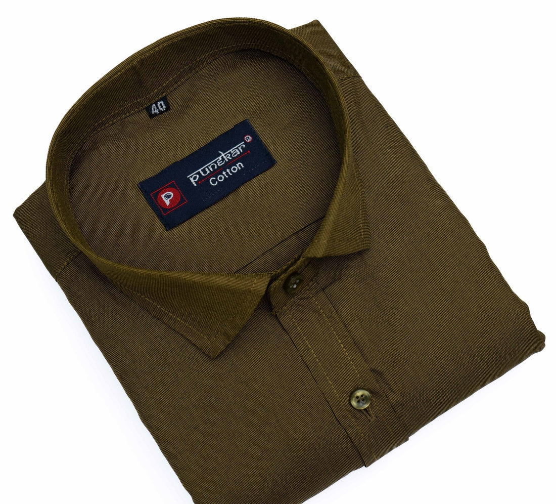 Mehndi Color Polyester Shirt For Men - Punekar Cotton