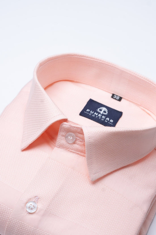 Misty Rose Color Pure Cotton Wide Stripe Shirt For Men - Punekar Cotton