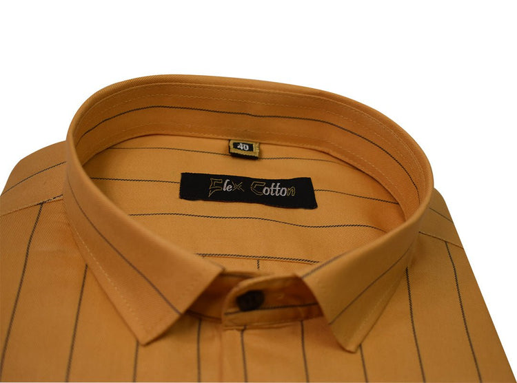 Mustard Yellow Color Lining Cotton Shirt For Men - Punekar Cotton