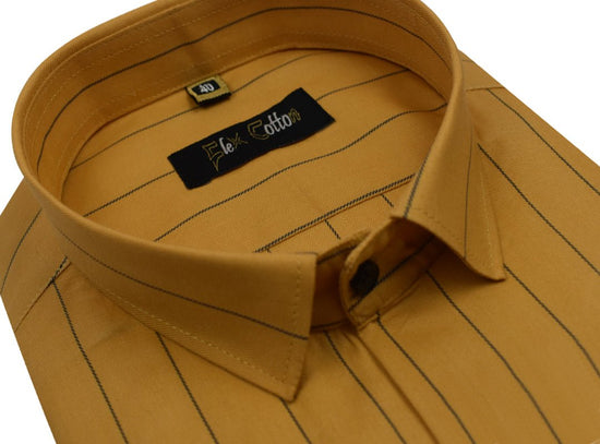 Mustard Yellow Color Lining Cotton Shirt For Men - Punekar Cotton