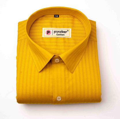 Mustard yellow Color vertical Cotton stripe Shirt For Men - Punekar Cotton