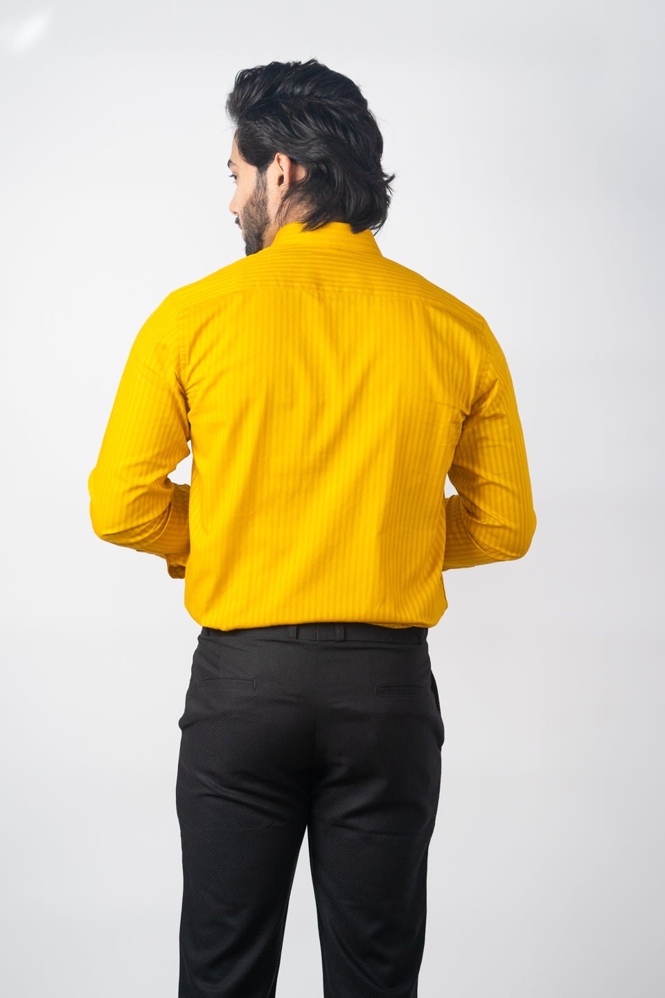 Mustard yellow Color vertical Cotton stripe Shirt For Men - Punekar Cotton