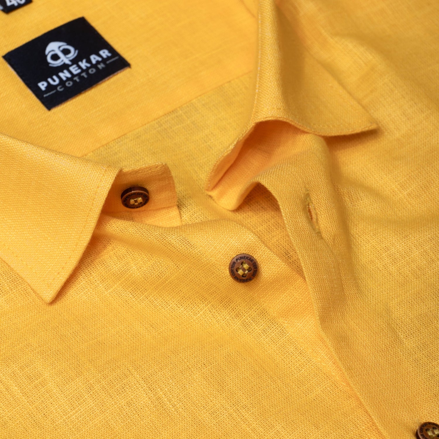 Mustered Yellow Color Linen Formal Shirts For Men - Punekar Cotton