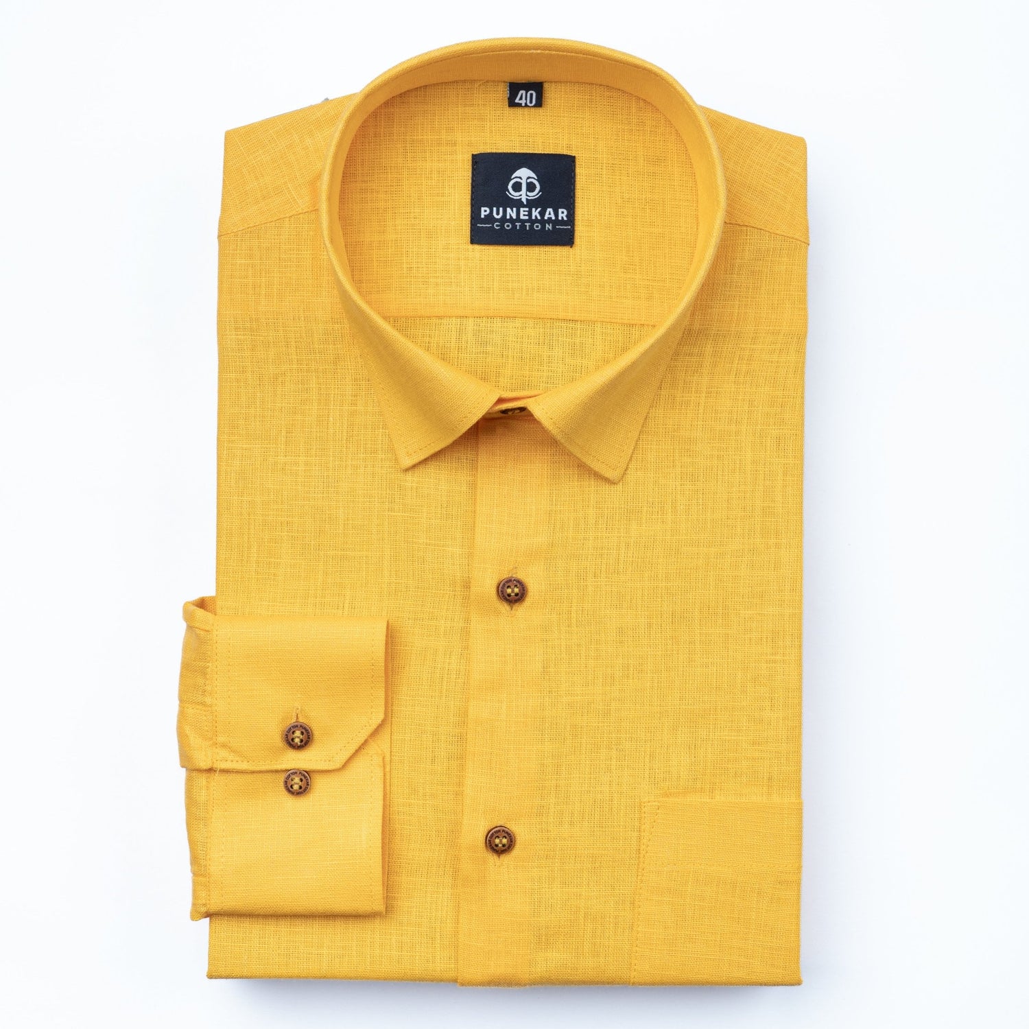 Mustered Yellow Color Linen Formal Shirts For Men - Punekar Cotton