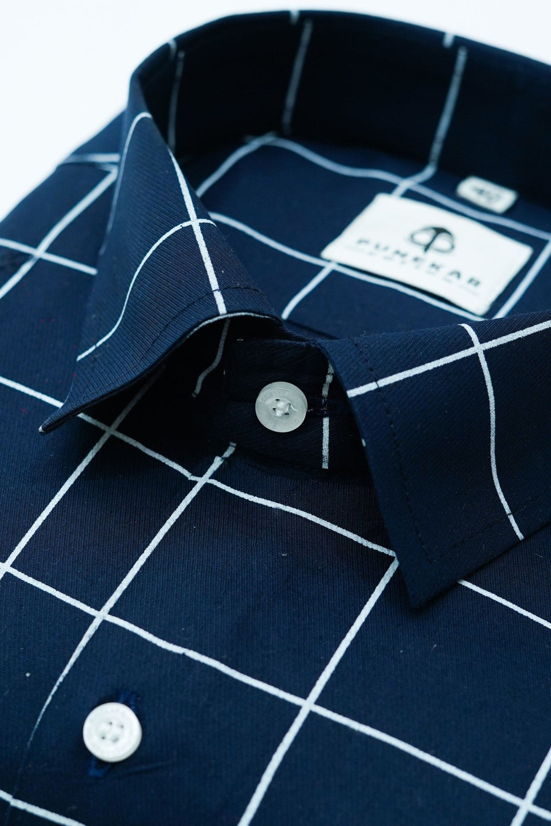 Navy Blue Color Big Checks Cotton Shirts For Men - Punekar Cotton