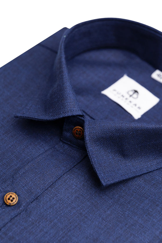 Navy Blue Color Blended Linen Shirt For Men's - Punekar Cotton