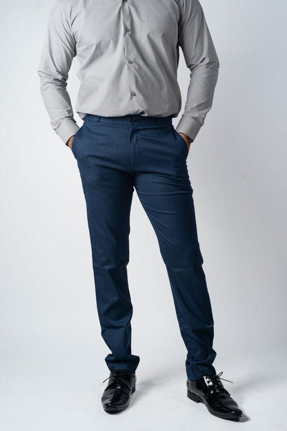 Navy Blue Color Checks Texture Formal Cotton Pant for Men - Punekar Cotton