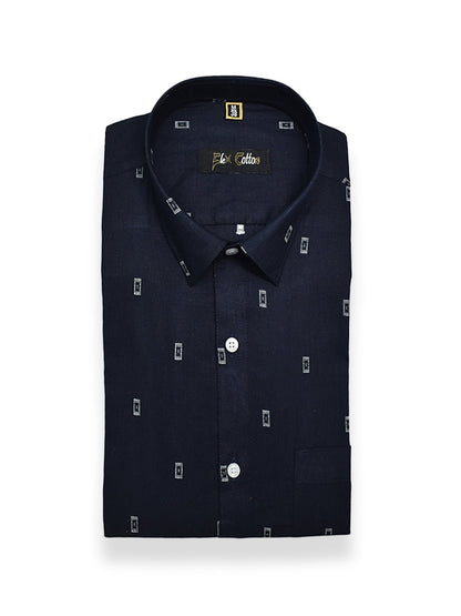 Navy Blue Color Cotton Butta Shirts For Men&