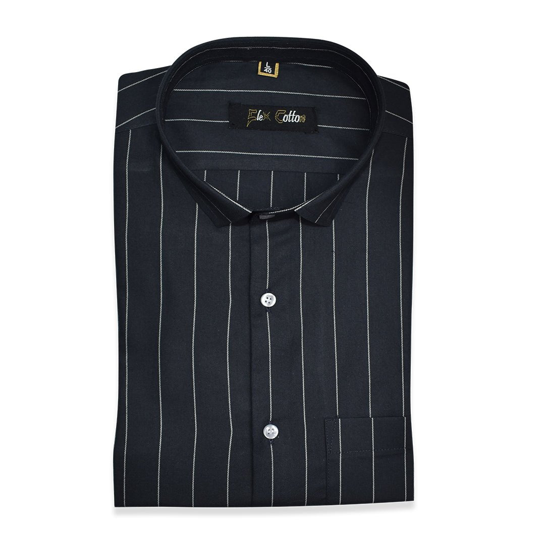 Navy Blue Color Lining Cotton Shirts For Men - Punekar Cotton