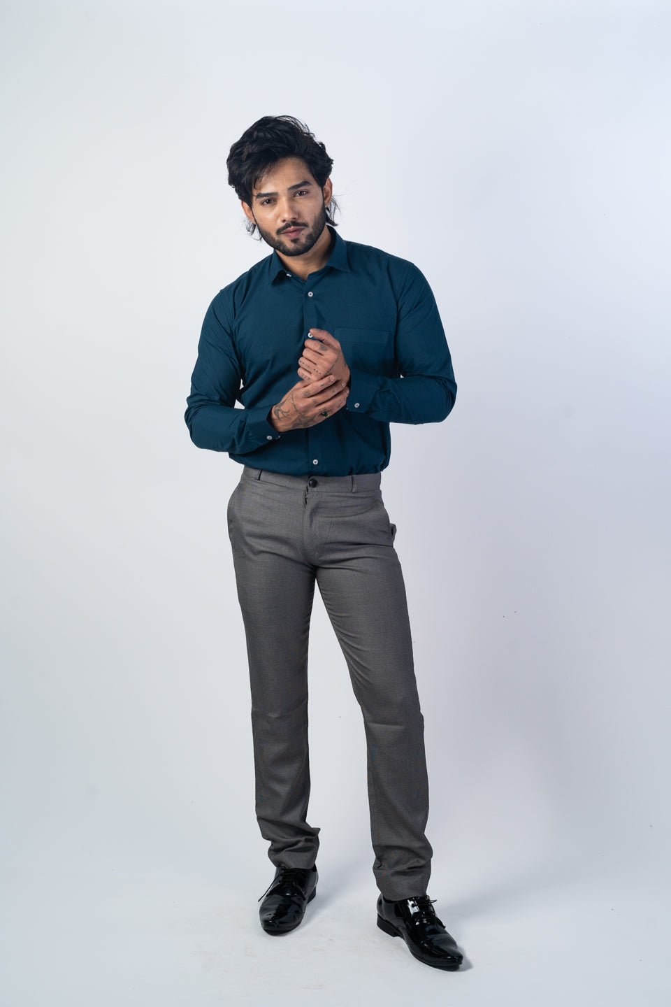 Navy Blue Color Lycra Twill Cotton Shirt For Men - Punekar Cotton