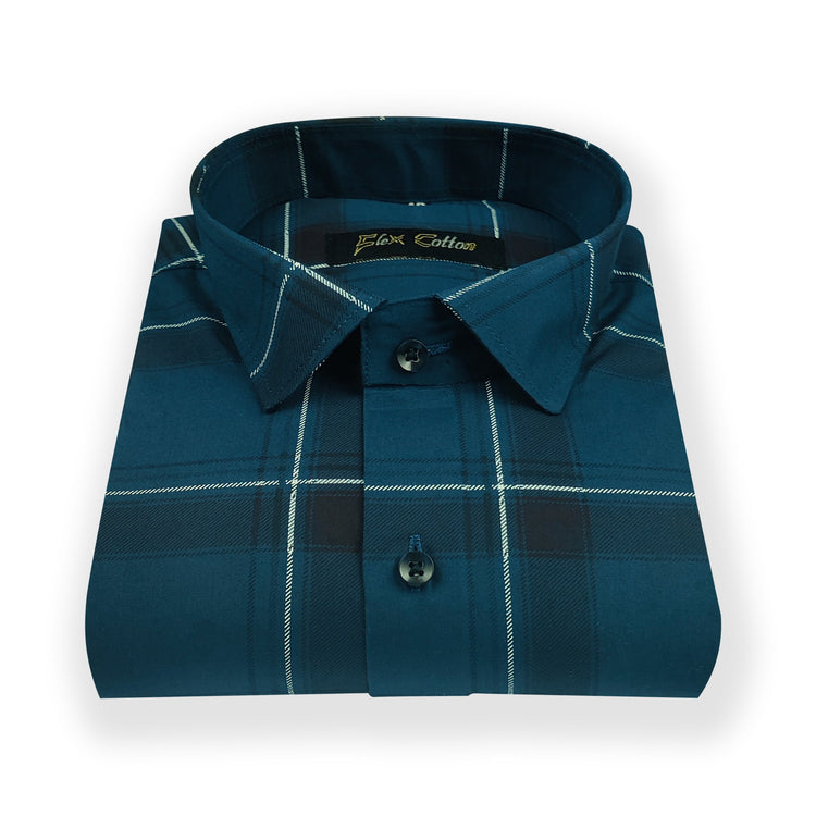 Navy Blue Color Pure Cotton Casual Checked Shirt For Men - Punekar Cotton