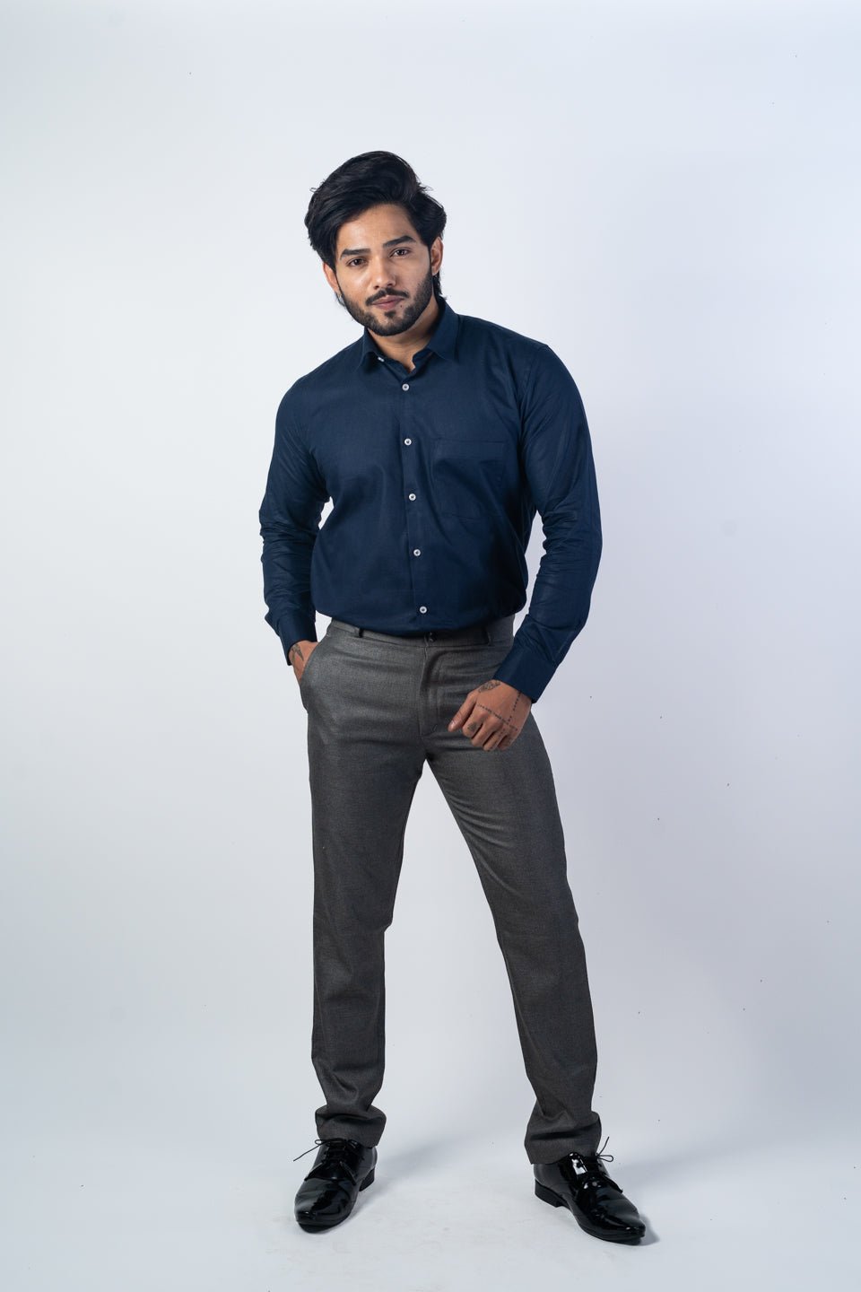 Navy Blue Color Solid Pure Cotton For Men - Punekar Cotton