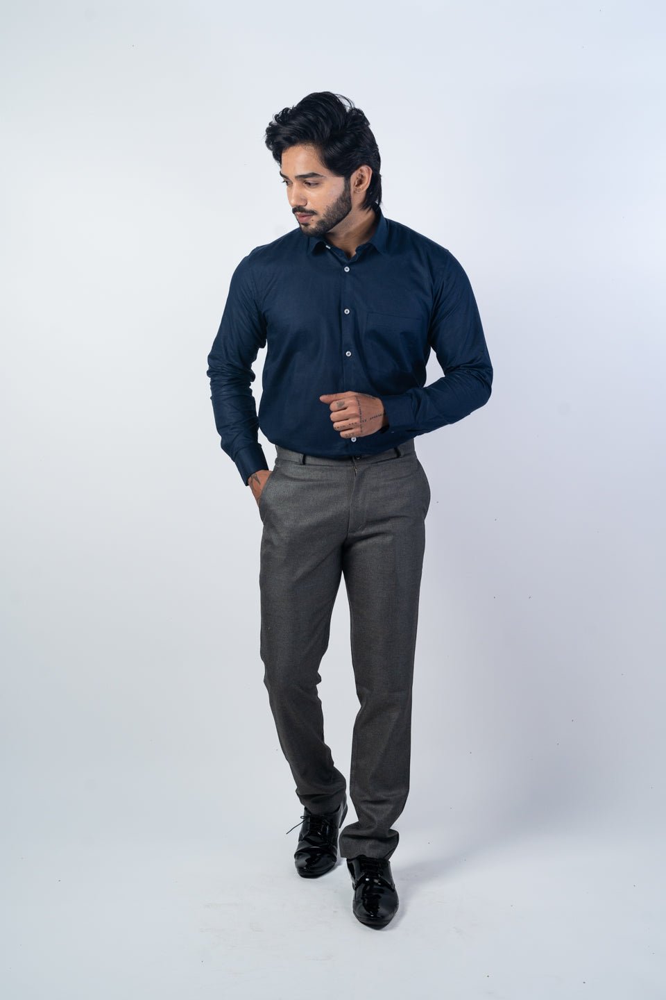 Navy Blue Color Solid Pure Cotton For Men - Punekar Cotton