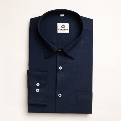 Navy Blue Color Solid Pure Cotton For Men - Punekar Cotton