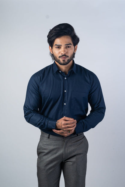 Navy Blue Color Solid Pure Cotton For Men - Punekar Cotton