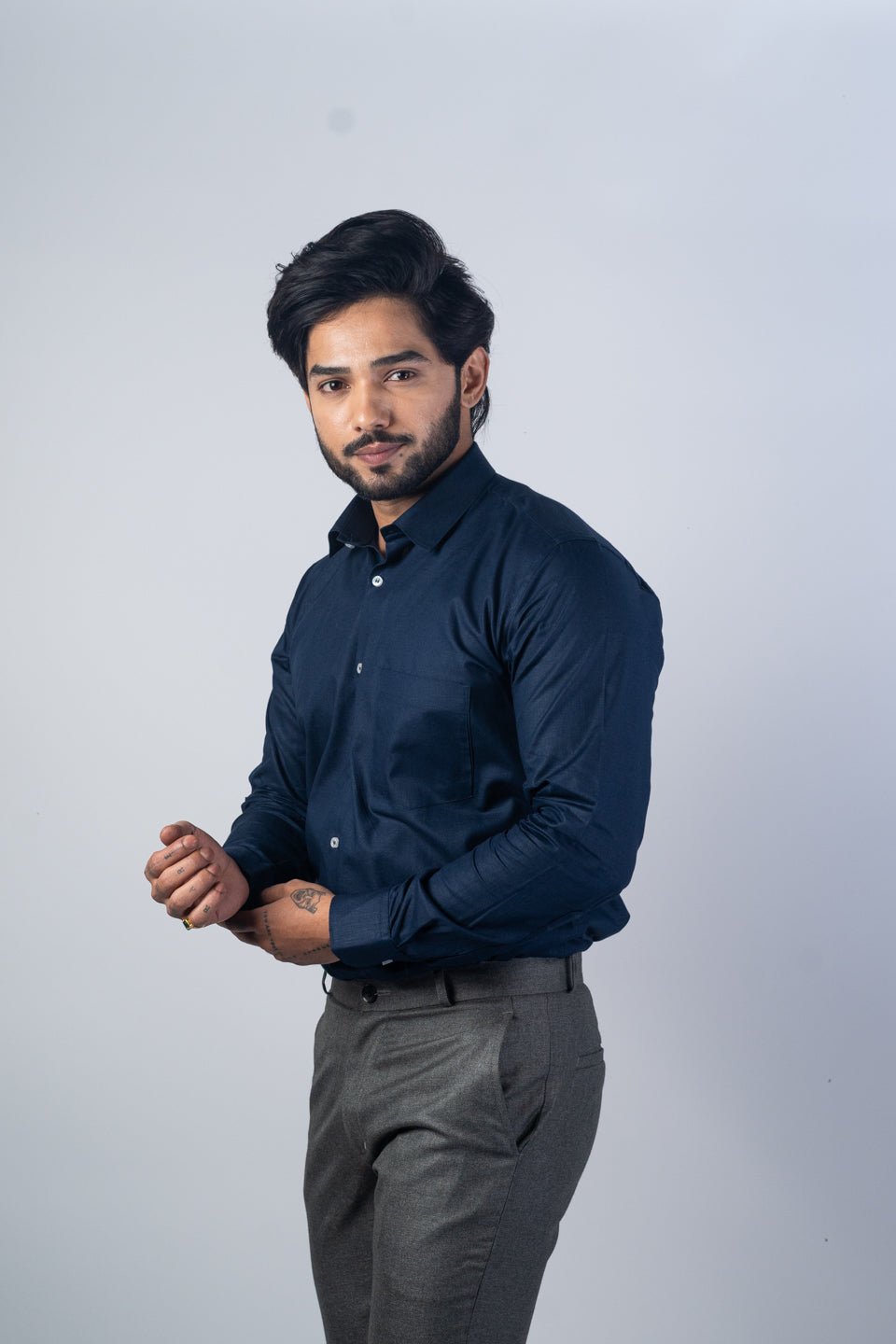 Navy Blue Color Solid Pure Cotton For Men - Punekar Cotton