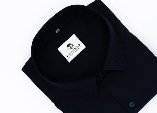 Navy Blue Color Twitter Lining Blende Cotton Shirts For Men - Punekar Cotton