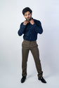 Navy Blue Color vertical Cotton stripe Shirt For Men - Punekar Cotton