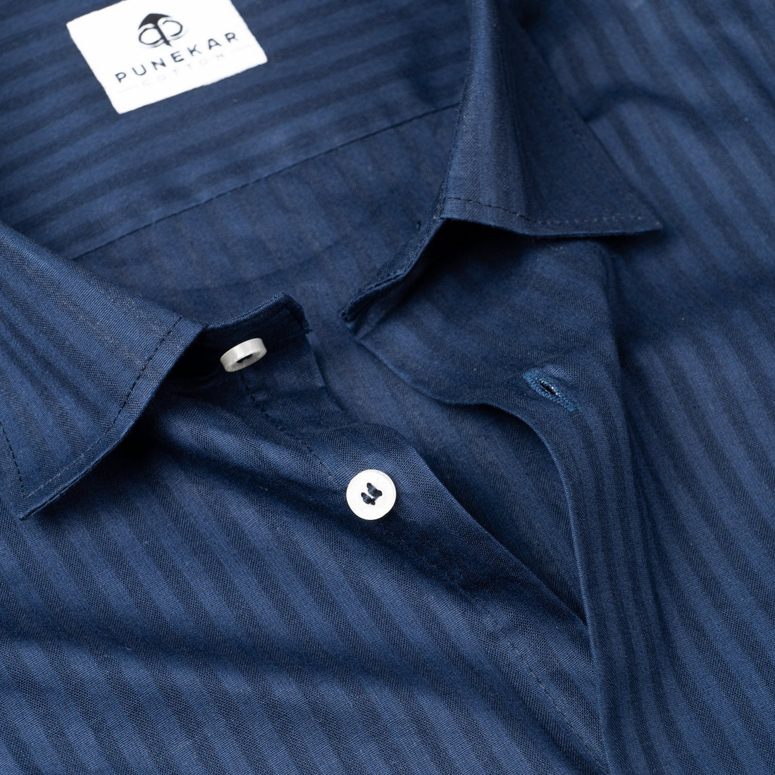 Navy Blue Color vertical Cotton stripe Shirt For Men - Punekar Cotton
