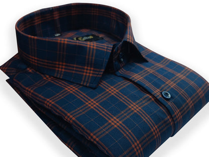 Navy-Red Color Poly Cotton Casual Checked Shirt For Men - Punekar Cotton