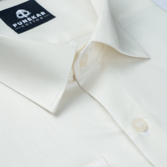 Off White Soft Satin Cotton Shirt For Men - Punekar Cotton