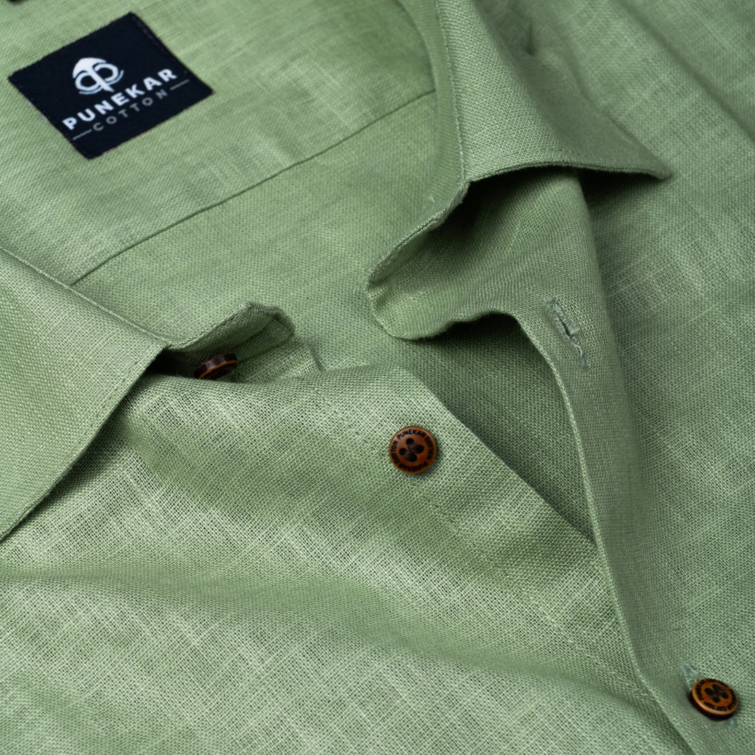 Olive Green Color Linen Formal Shirts For Men - Punekar Cotton