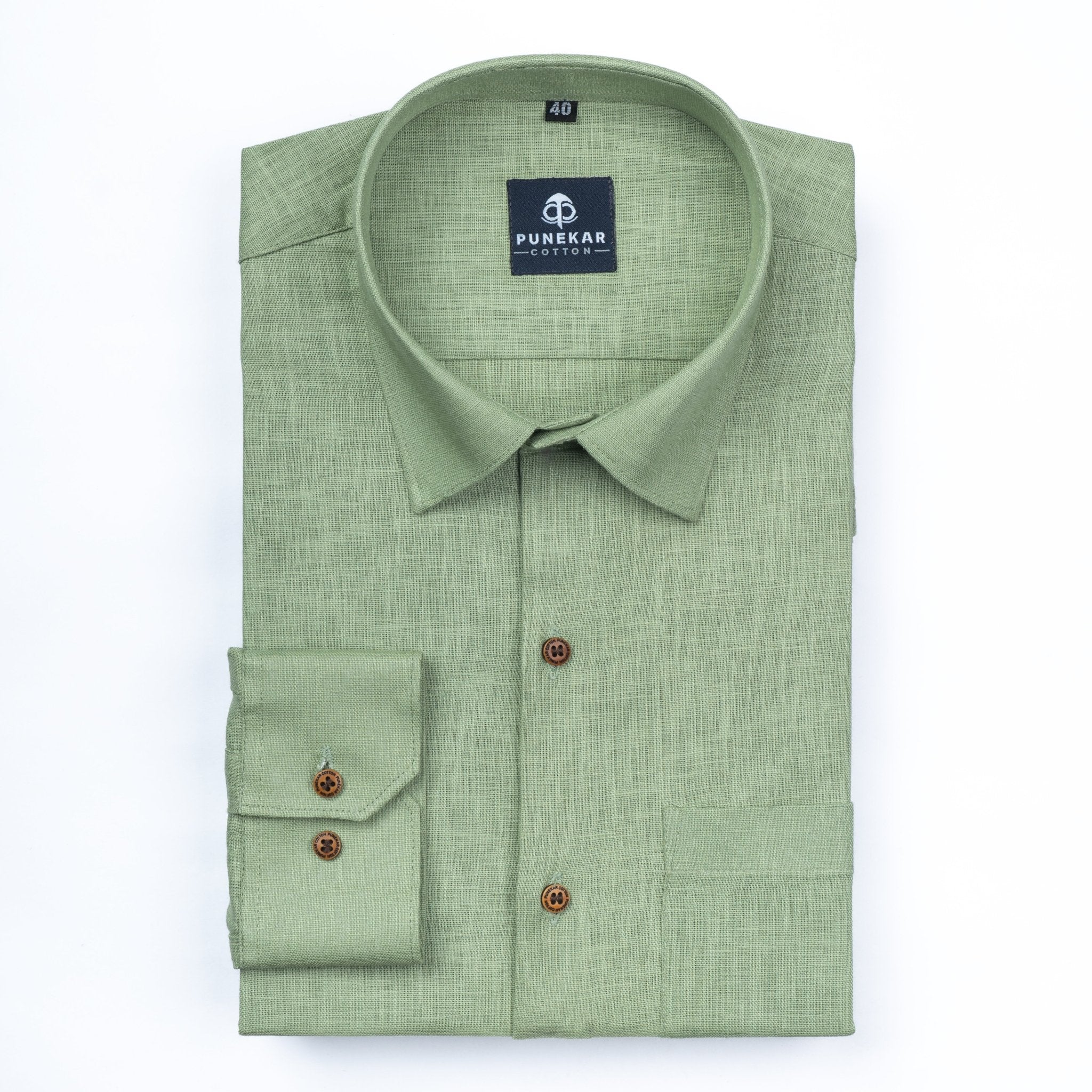 Olive Green Color Linen Formal Shirts For Men - Punekar Cotton