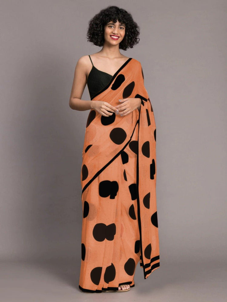Orange And Black Color Chenderi Linen Cotton Sarees - Punekar Cotton