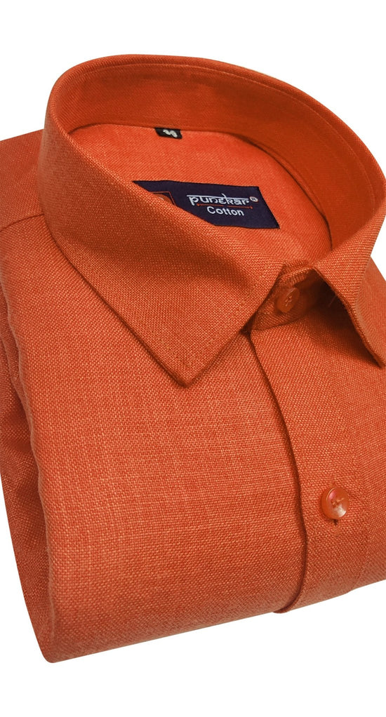 Orange Color Blended Linen Shirt For Men's - Punekar Cotton