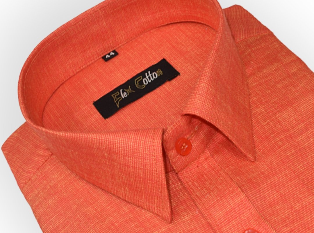 Orange Color Dual Tone Matty Cotton Shirt For Men&