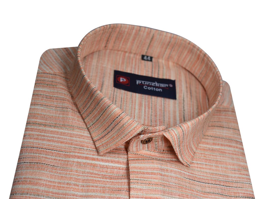 Orange Color Handmade Shirt For Men's - Punekar Cotton