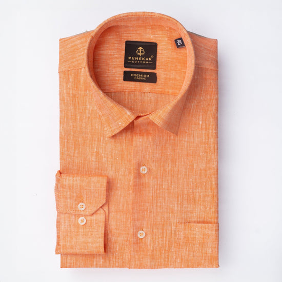 Orange Color Prime Linen Shirt For Men - Punekar Cotton