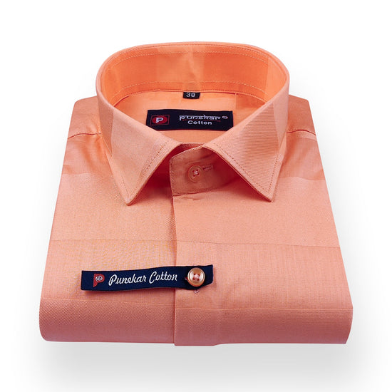 Orange Color Pure Cotton Wide Stripes Shirt For Men - Punekar Cotton
