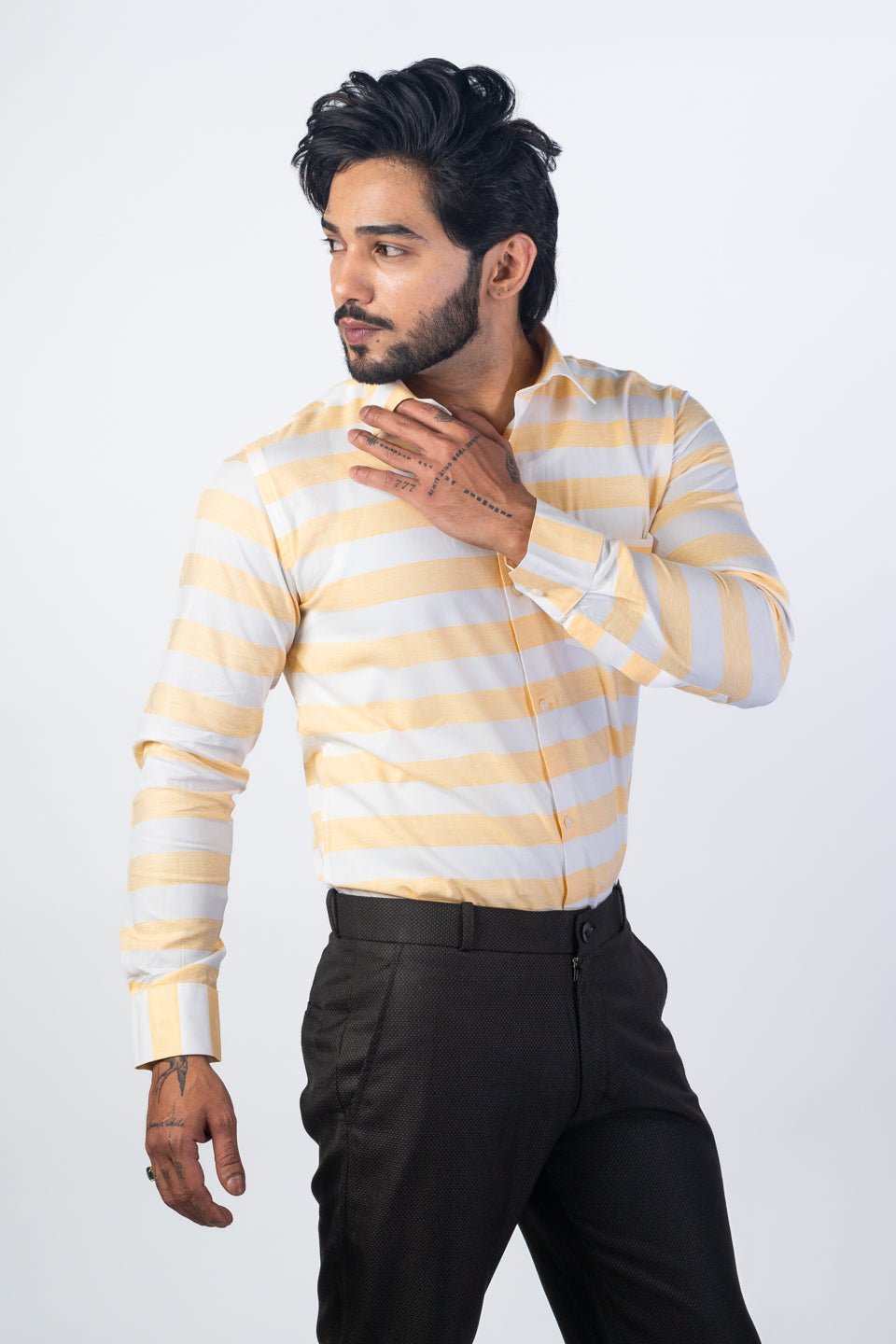 Peach Orange Color Cotton Stripe Shirt For Men - Punekar Cotton