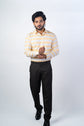 Peach Orange Color Cotton Stripe Shirt For Men - Punekar Cotton