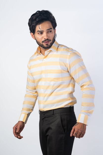 Peach Orange Color Cotton Stripe Shirt For Men - Punekar Cotton