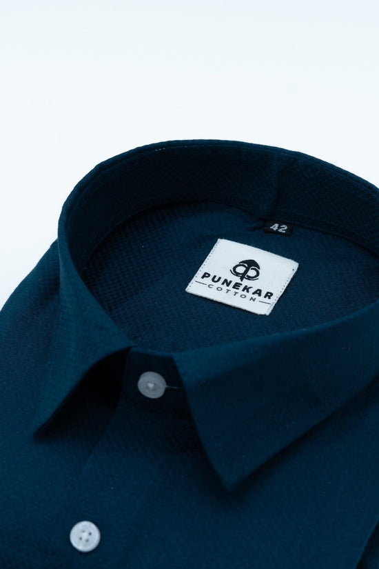 Peacock Blue Color Dobby Cotton Shirt For Men - Punekar Cotton