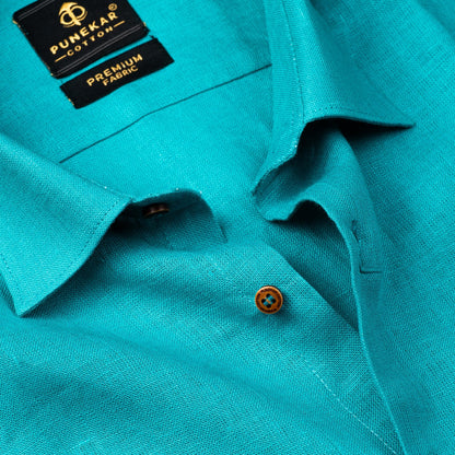 Peacock Green Color Prime Linen Shirt For Men - Punekar Cotton