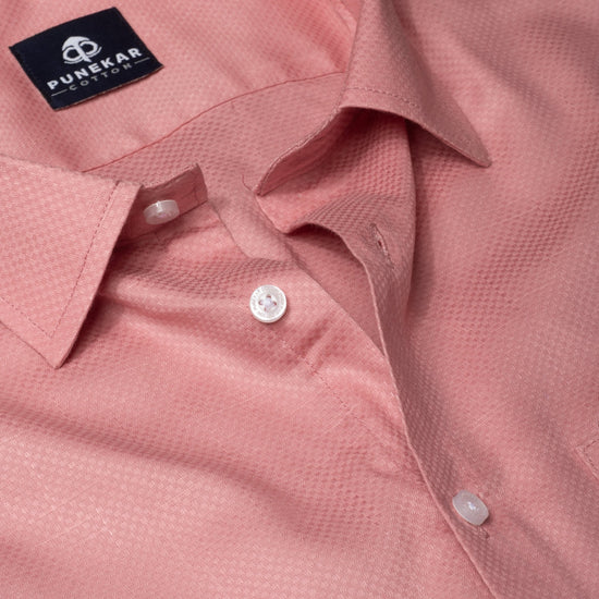 Pink Color Dobby Cotton Shirt For Men - Punekar Cotton