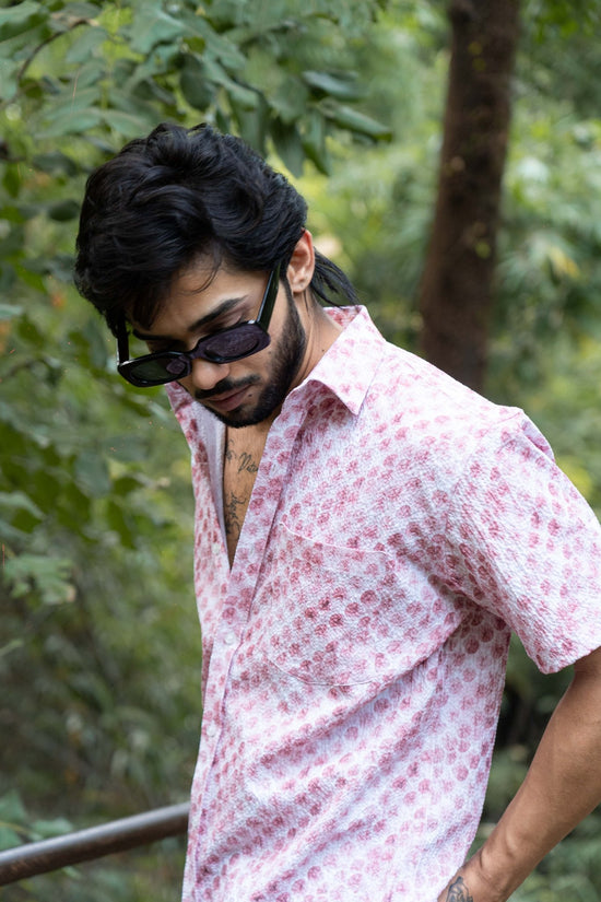 Pink Color Popcorn Moroccan Printed Shirt For Men - Punekar Cotton