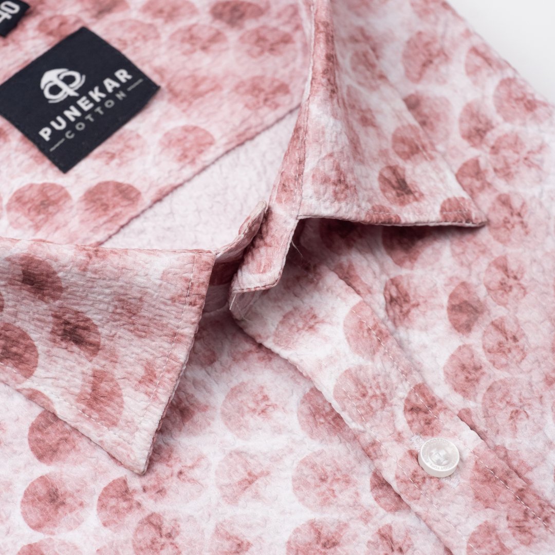 Pink Color Popcorn Moroccan Printed Shirt For Men - Punekar Cotton