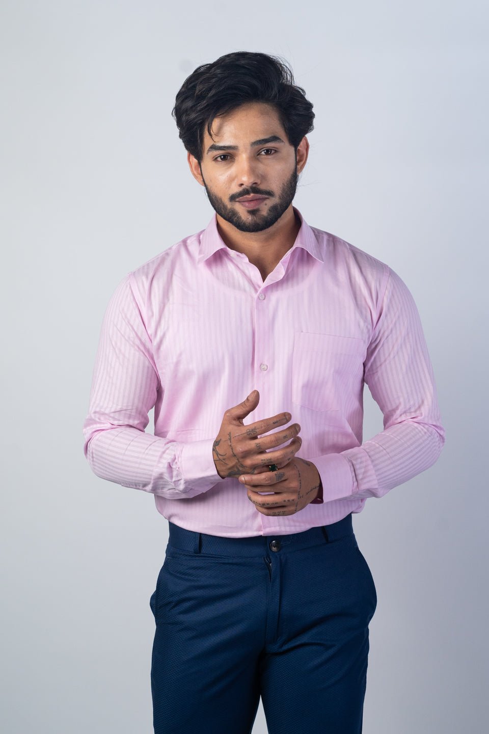 Pink Color vertical Cotton stripe Shirt For Men - Punekar Cotton